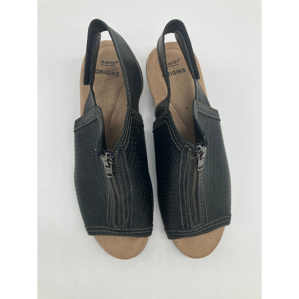 Earth Origins Mariette Maureen Black Leather Slingback Sandals‎ Sz 9.5